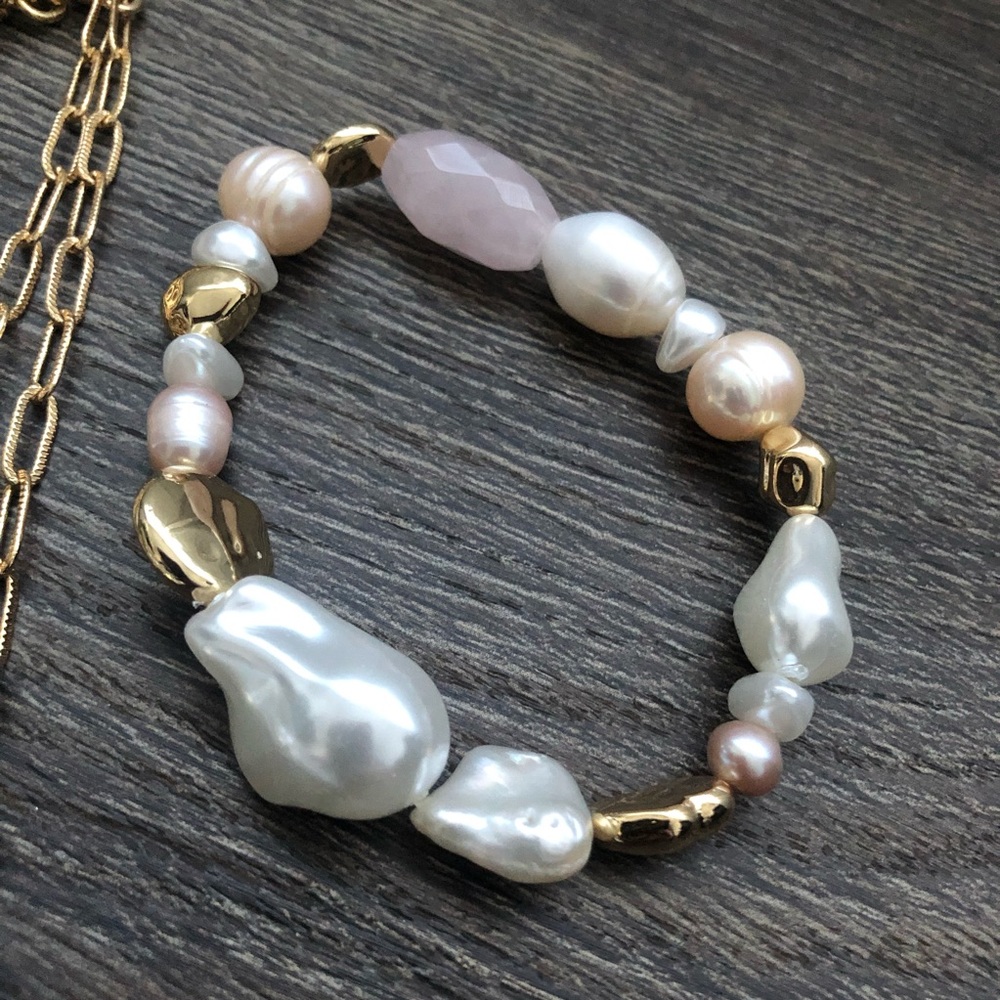 Beautiful Pear/Natural Stone Two-String Necklace … - image 3